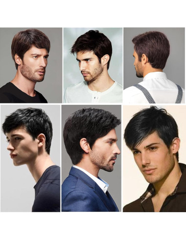 Peluca Corta Negra para Hombres TOPHR 15 cm Resistente al Calor