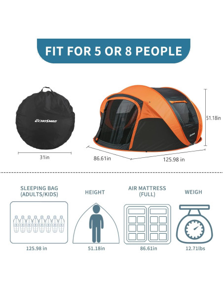 Carpa Instantánea EchoSmile para 8 Personas, Domo Resistente