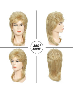 Peluca Mullet Traqur Rubia Claro para Disfraces 80s 90s 2
