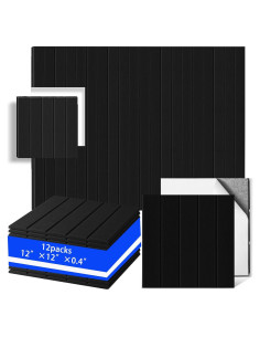 Paquete de 12 Paneles Acústicos Autoadhesivos 30.48cm Negro