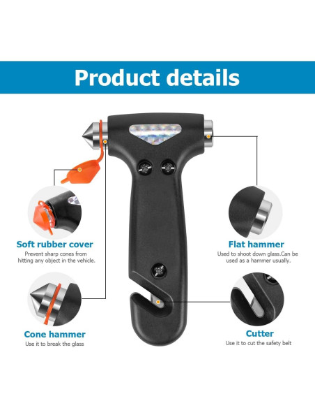 Martillo de Seguridad BELOMI para Automóvil 5-en-1 Negro