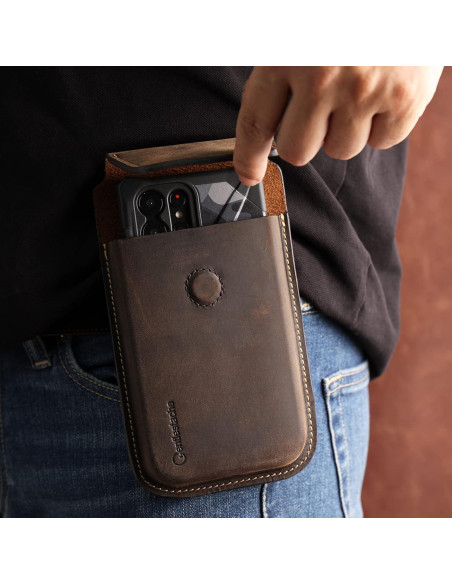 Funda de cuero Gentlestache XL para teléfono marrón oscuro