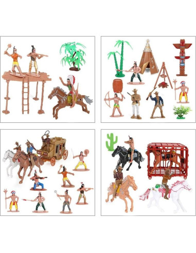 Juego de Figuras Vaqueros e Indios Liberty Imports 58 Piezas