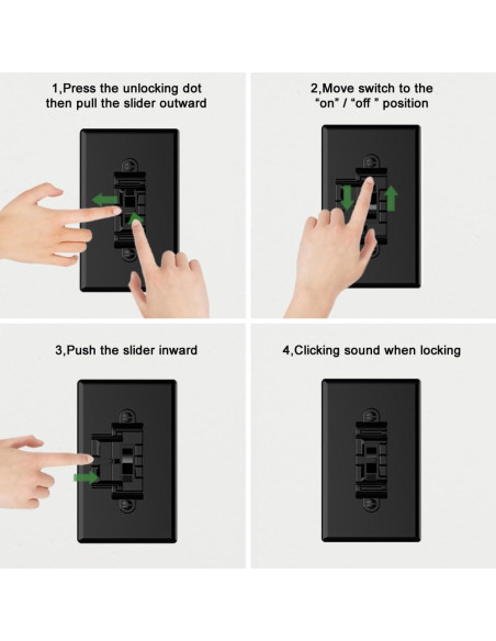 Cubierta de Interruptor de Luz HONGKONG HONG LE, 4 Piezas Negra