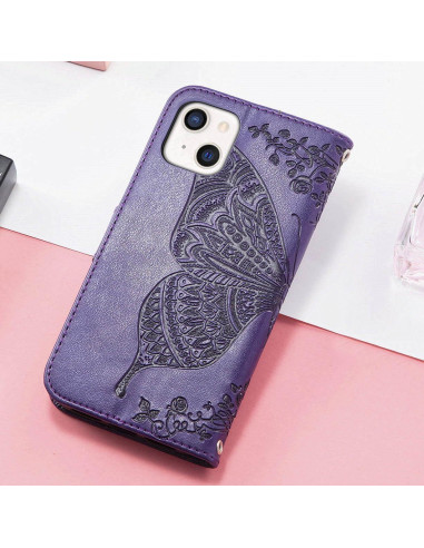 Funda billetera KRHGEIK para iPhone 14 con mariposa púrpura