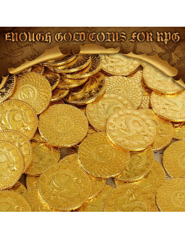 50 Monedas de Metal Doradas DND + Bolsa de Cuero RPG