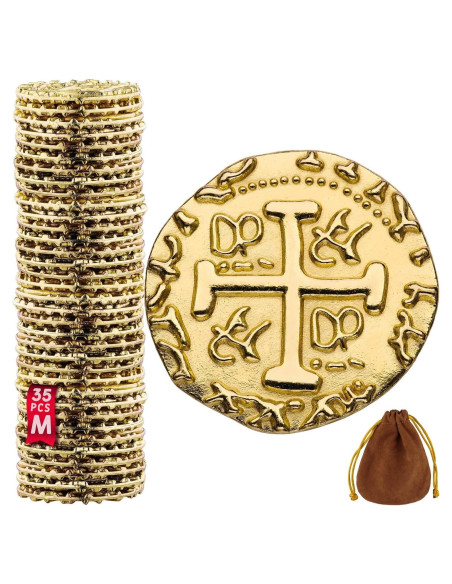 Monedas Pirata de Metal Dorado - Set de 35 Monedas 22mm