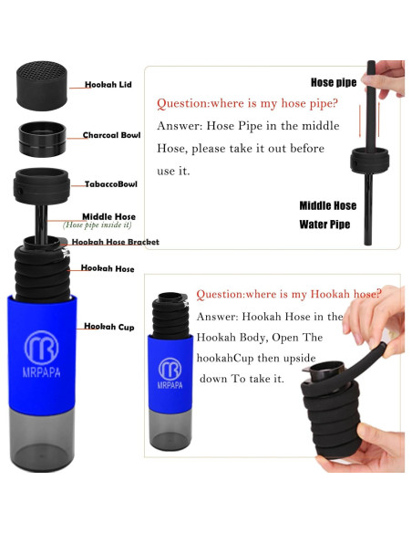 Hookah Portátil MRPAPA Azul, Set Completo para Viajar