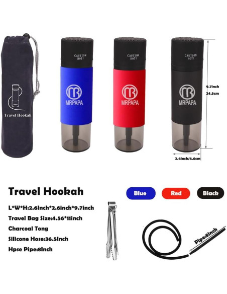 Hookah Portátil MRPAPA Azul, Set Completo para Viajar