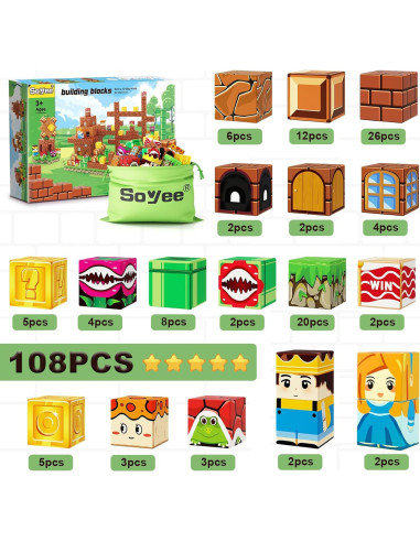 Juego de Bloques Magnéticos Soyee 108 Piezas para Niños