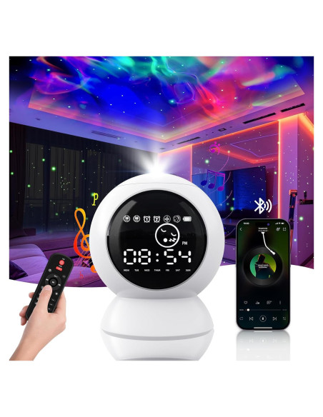 Reloj Despertador Proyector Estrellas KIVOTAC con Altavoz BT