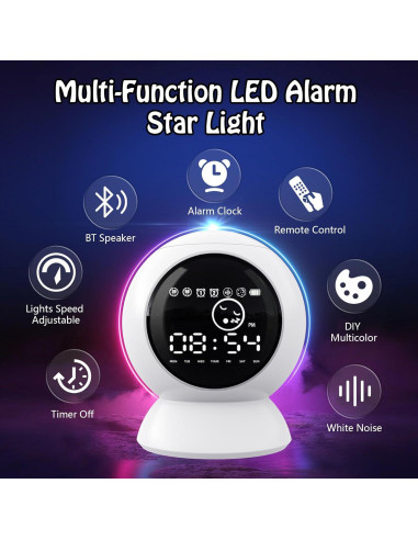 Reloj Despertador Proyector Estrellas KIVOTAC con Altavoz BT