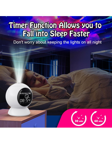 Reloj Despertador Proyector Estrellas KIVOTAC con Altavoz BT