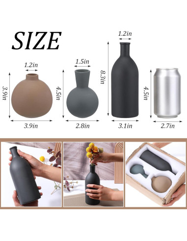 Juego de 3 Jarrones de Cerámica JOUTYFOR Decoración Rústica