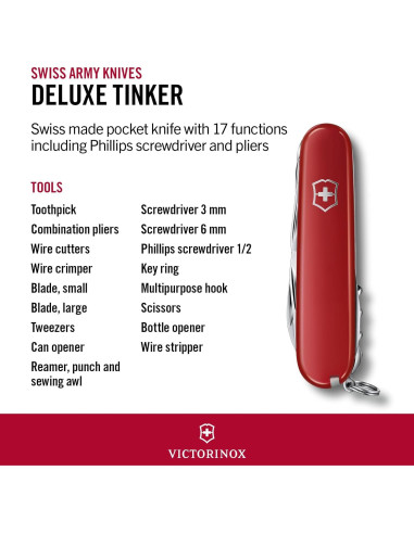 Cuchillo de bolsillo Victorinox Tinker Rojo 91mm 12 funciones