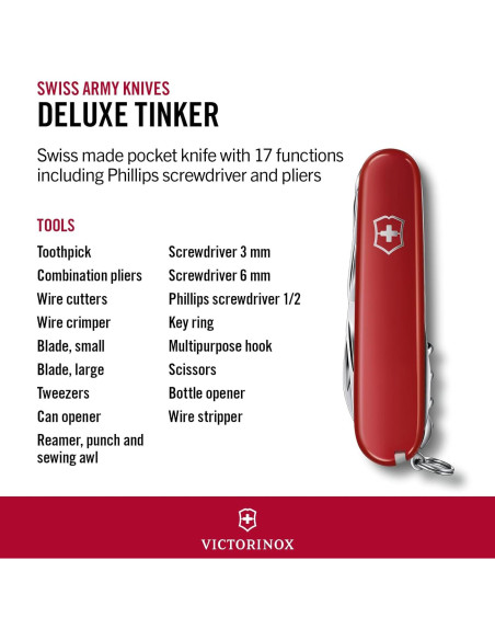 Cuchillo de bolsillo Victorinox Tinker Rojo 91mm 12 funciones