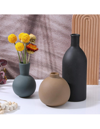 Juego de 3 Jarrones de Cerámica JOUTYFOR Decoración Rústica