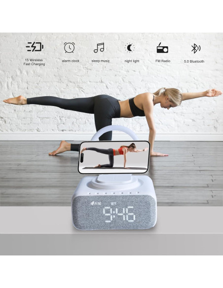 Reloj Despertador GEYUEYA Home con Altavoz y Luz Nocturna