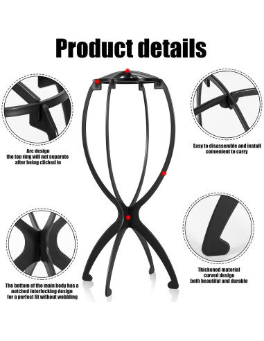 Soporte para Pelucas Obeoby Negro 2 Piezas Plegable 35 cm