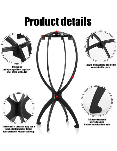 Soporte para Pelucas Obeoby Negro 2 Piezas Plegable 35 cm