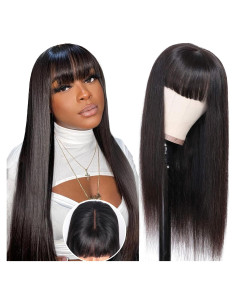 Peluca de cabello humano lacio 20" Ruiyu con flequillo