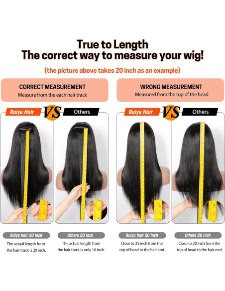 Peluca de cabello humano lacio 20" Ruiyu con flequillo