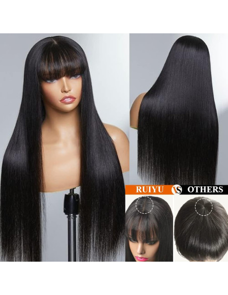 Peluca de cabello humano lacio 20" Ruiyu con flequillo