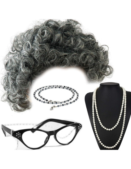 Disfraz de Abuela Vibe con Peluca Gris y Accesorios 5 Pzs