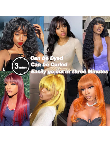 Peluca de cabello humano lacio 20" Ruiyu con flequillo