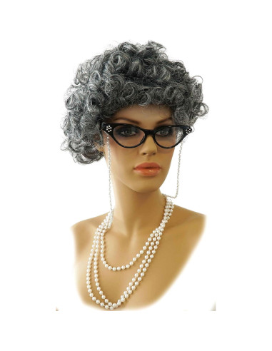 Disfraz de Abuela Vibe con Peluca Gris y Accesorios 5 Pzs