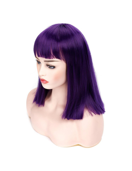 Peluca corta recta Morvally morada con flequillo 35.56 cm