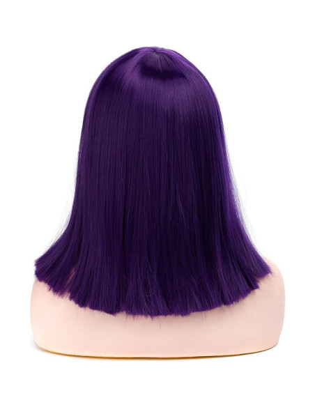 Peluca corta recta Morvally morada con flequillo 35.56 cm