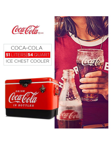 Cofre Enfriador Coca-Cola 51L con Abrebotellas Portátil