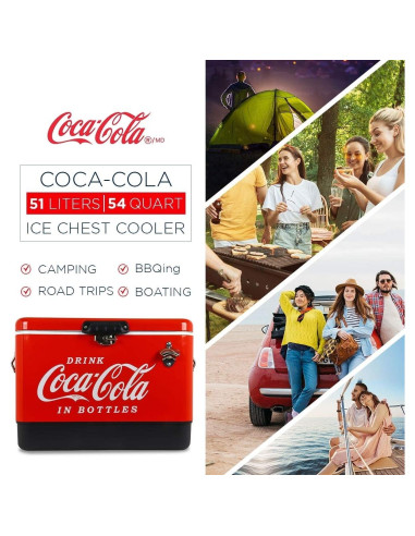 Cofre Enfriador Coca-Cola 51L con Abrebotellas Portátil