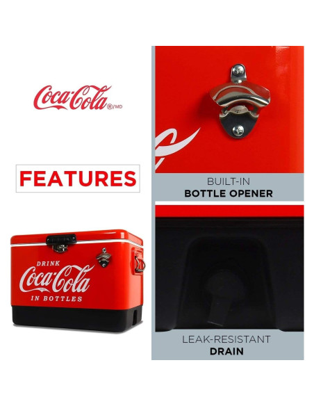 Cofre Enfriador Coca-Cola 51L con Abrebotellas Portátil