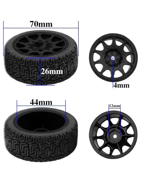 Neumáticos RC On Road 1/10 HIRCQOO 70mm Caucho Negro