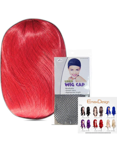 Peluca Rizada 71 cm Rojo EmaxDesign con Gorra y Peine
