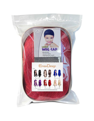 Peluca Rizada 71 cm Rojo EmaxDesign con Gorra y Peine