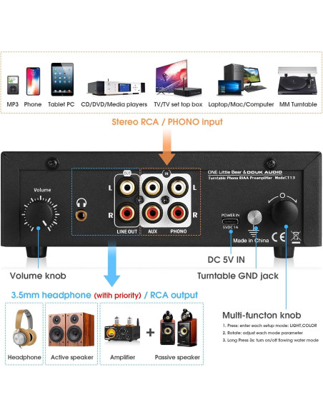 Preamplificador Douk Audio T13 Phono MM RCA Auriculares