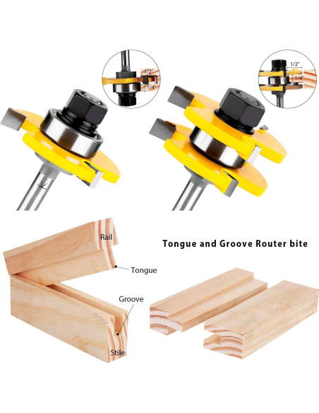 KOWOOD Juego de Fresas de Router 2 Piezas 1/4" (0,64 cm)