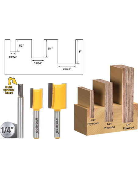 Juego de Brocas YONICO 14323q para Router 3 Brocas 1/4"