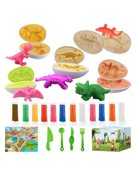 Conjunto de Huevos de Dinosaurio Playdough 5 Moldes 12 Paquetes