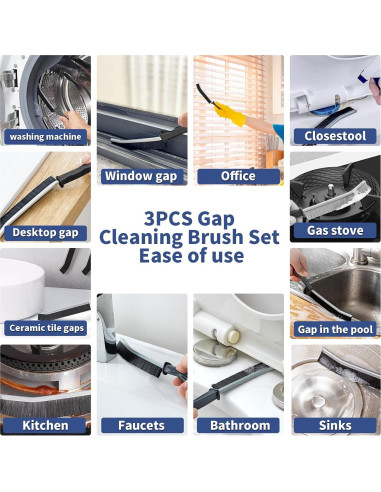 3 Cepillos de Limpieza Miccilot - Mango Largo y Cerdas Firmes