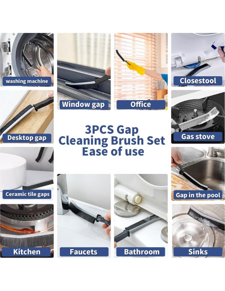 3 Cepillos de Limpieza Miccilot - Mango Largo y Cerdas Firmes