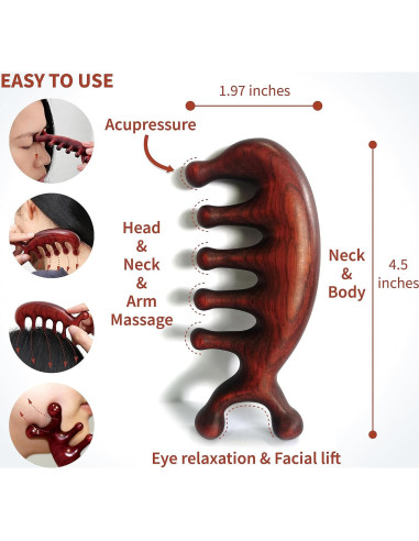 Peine de Masaje de Sándalo Waakuum para Acupresión