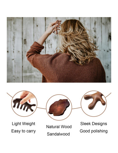Peine Masajeador de Madera Sándalo 2 Piezas Antiestático