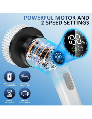 Cepillo Eléctrico Giratorio Yesayce A12 7 Cabezas IPX7