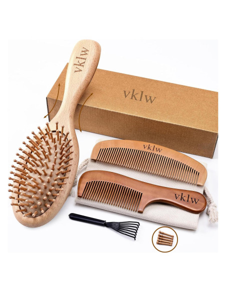 Cepillo y Peine de Madera VKLW, Antiestático, Incluye Garra Cepillo y Peine de Madera VKLW, Antiestático, Incluye Garra