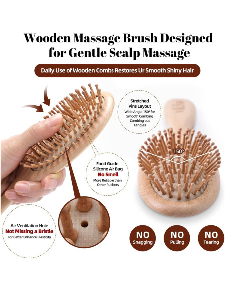 Cepillo y Peine de Madera VKLW, Antiestático, Incluye Garra Cepillo y Peine de Madera VKLW, Antiestático, Incluye Garra