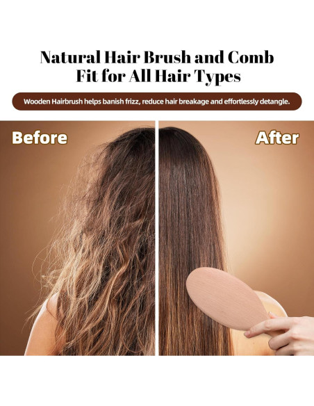 Cepillo y Peine de Madera VKLW, Antiestático, Incluye Garra Cepillo y Peine de Madera VKLW, Antiestático, Incluye Garra